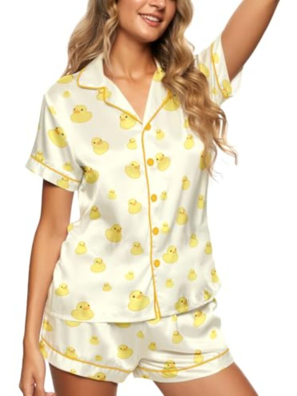Women's Short Satin Pajama Set Lightweight Sleepwear V-Neck Lounge - Picture 2 of 7